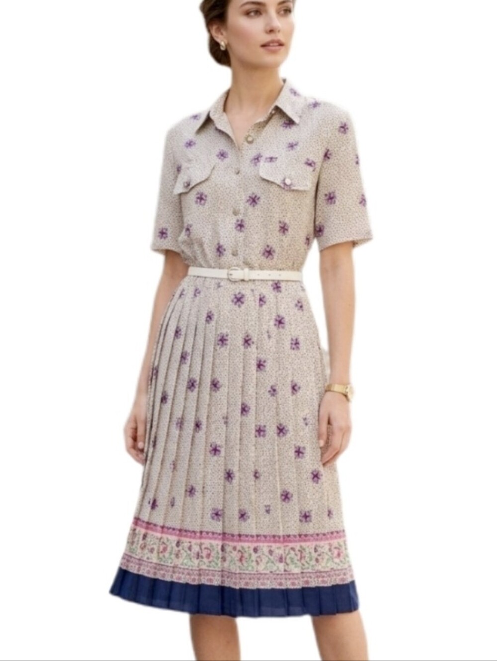 Breli Originals Dress Union Made Vintage Floral Secretary Off White Size 12